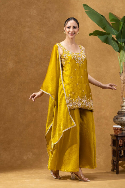 Yellow Embroidered Kurta Palazzo Set