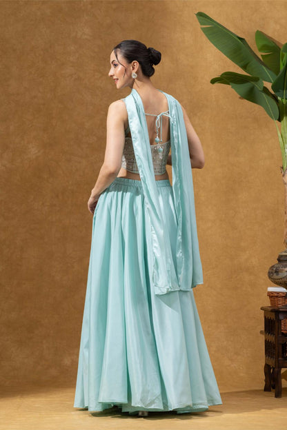 Sky Blue Embellished Corset Sharara Set