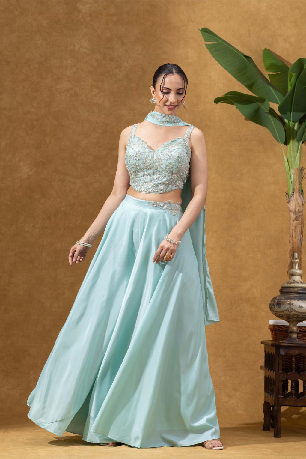 Sky Blue Embellished Corset Sharara Set