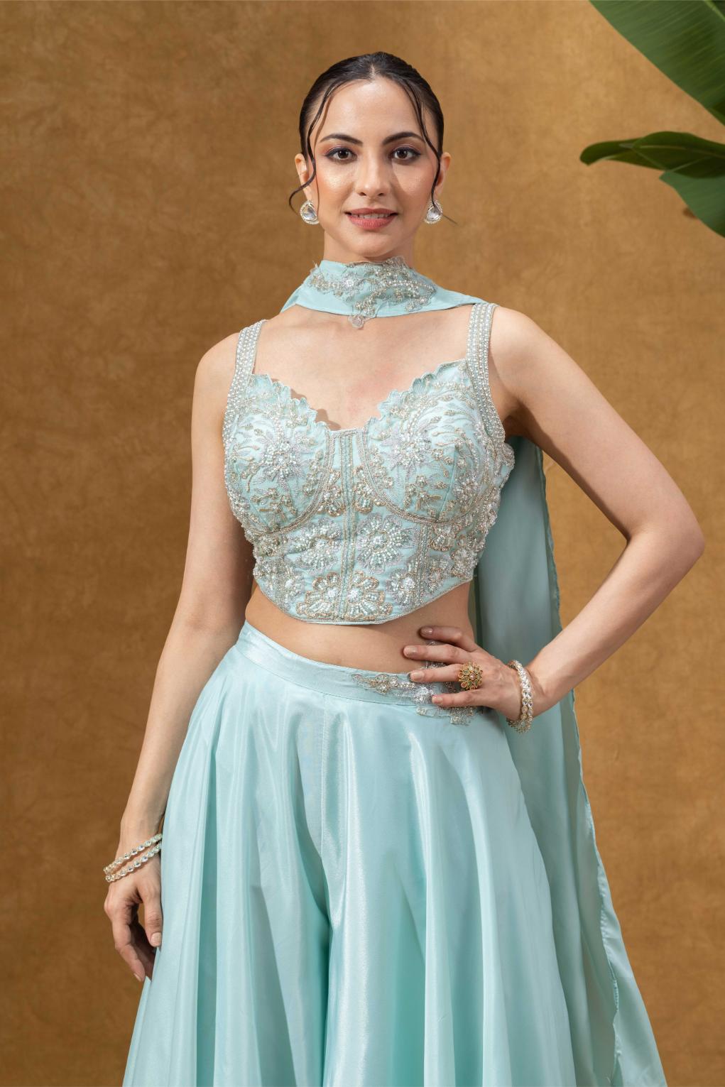 Sky Blue Embellished Corset Sharara Set
