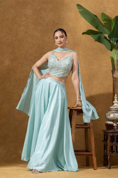 Sky Blue Embellished Corset Sharara Set