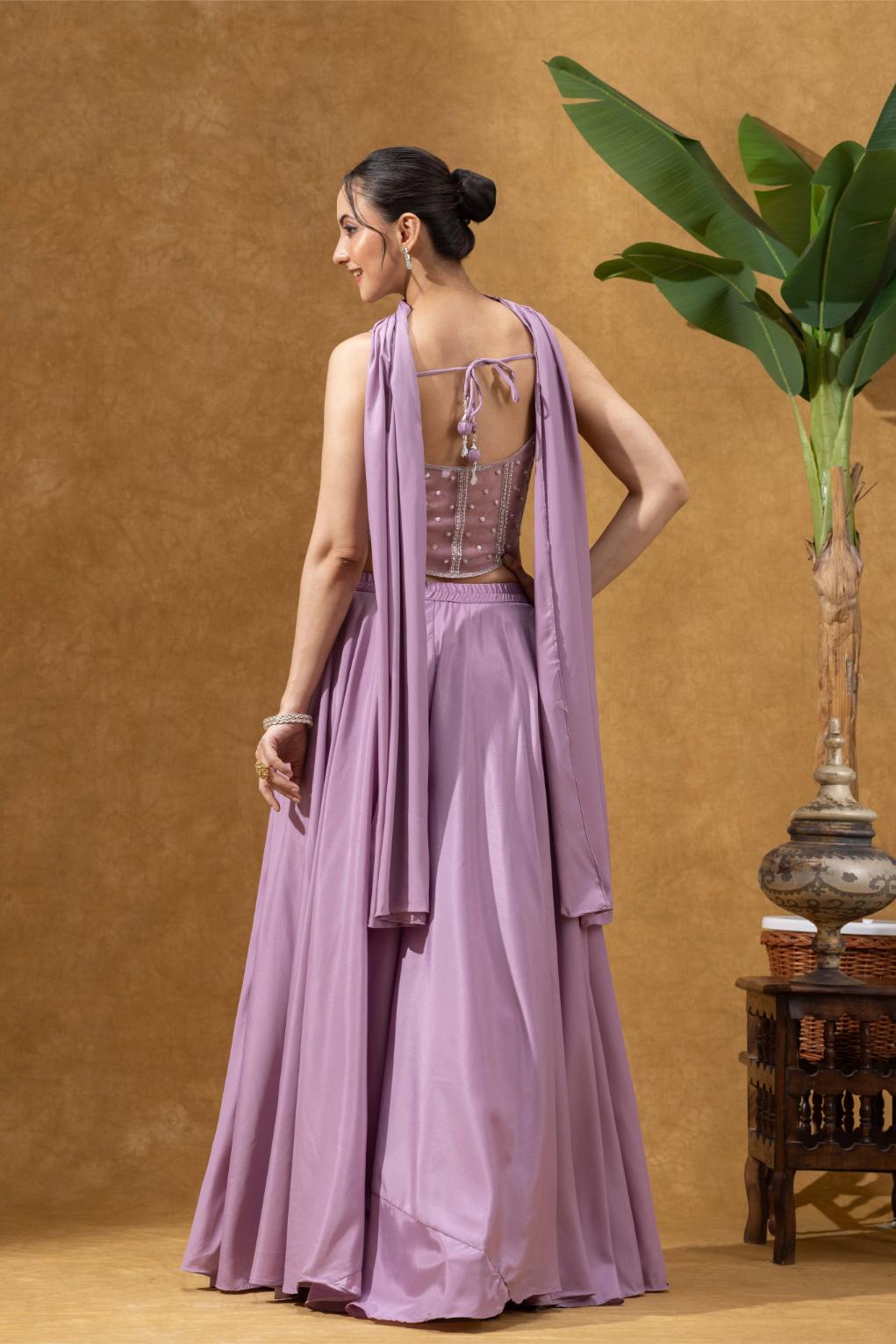 Lilac Embellished Corset Sharara Set