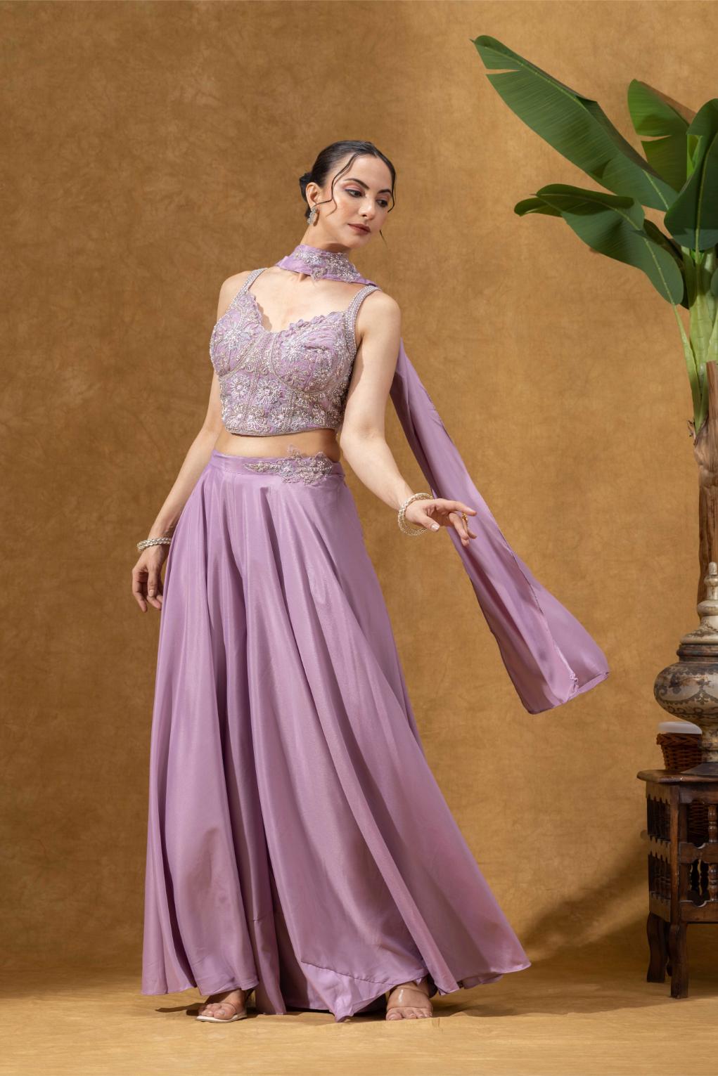 Lilac Embellished Corset Sharara Set