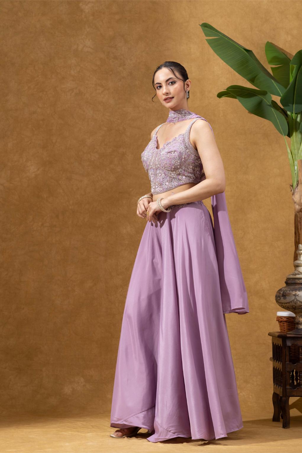 Lilac Embellished Corset Sharara Set