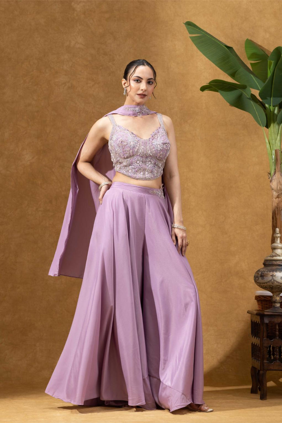 Lilac Embellished Corset Sharara Set