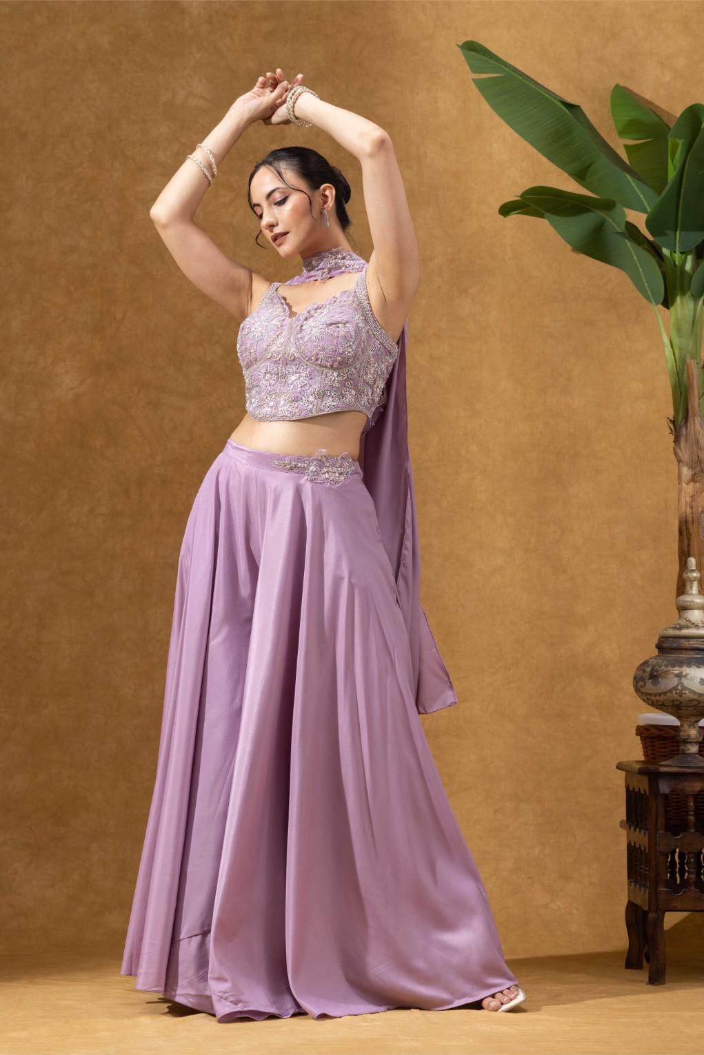 Lilac Embellished Corset Sharara Set