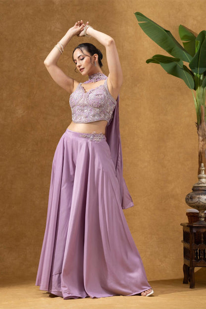 Lilac Embellished Corset Sharara Set