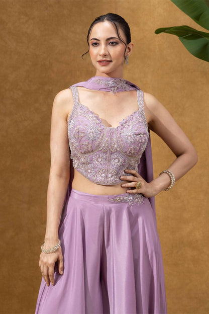 Lilac Embellished Corset Sharara Set