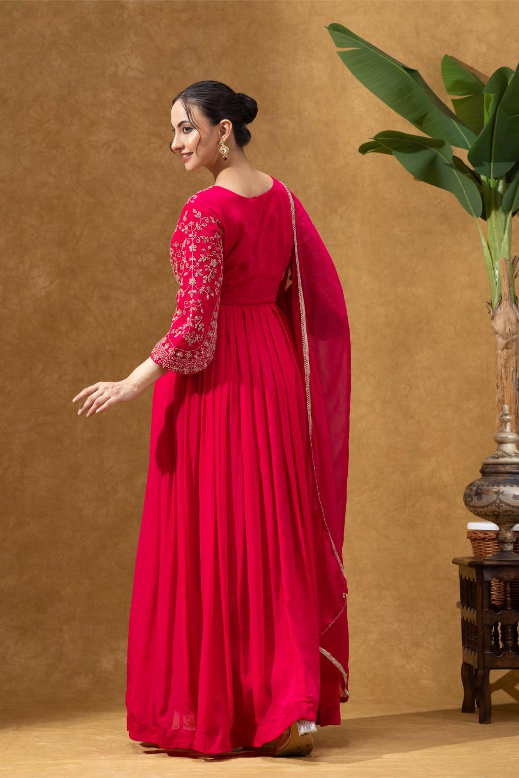 Magenta Pink Embroidered Anarkali Gown