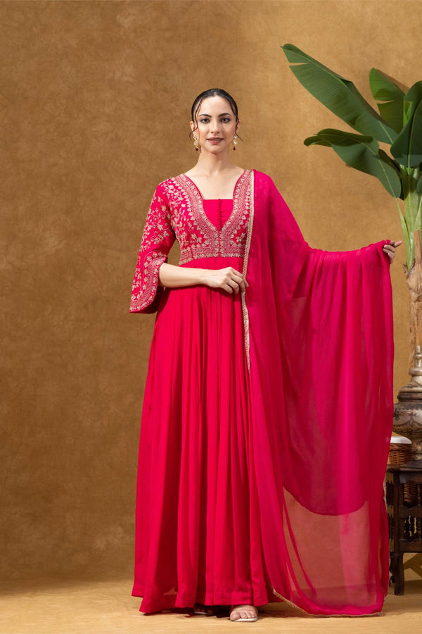 Magenta Pink Embroidered Anarkali Gown