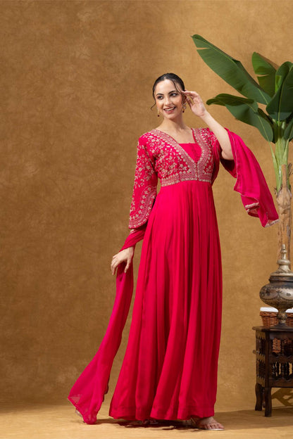 Magenta Pink Embroidered Anarkali Gown