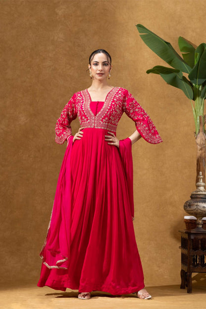Magenta Pink Embroidered Anarkali Gown