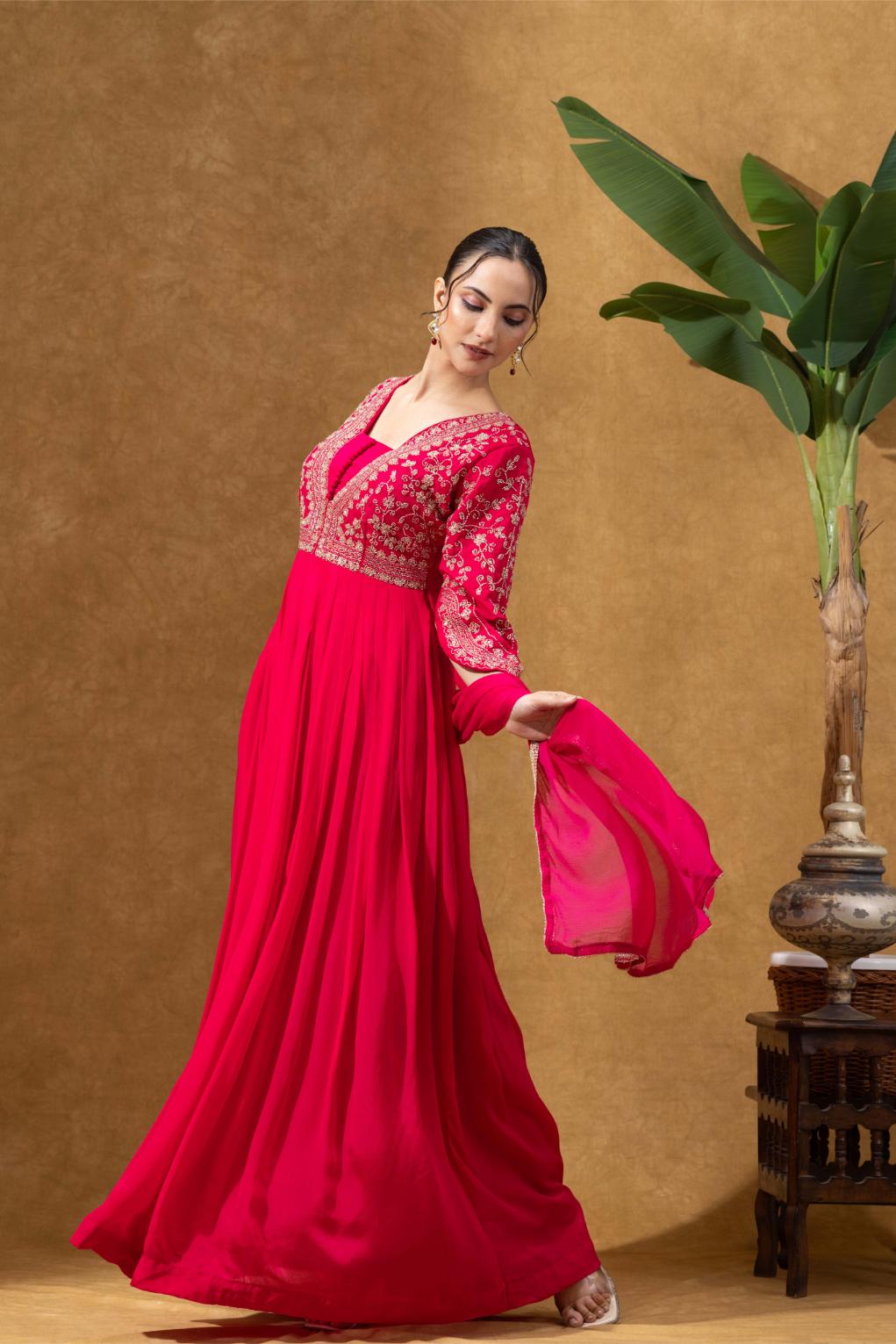 Magenta Pink Embroidered Anarkali Gown