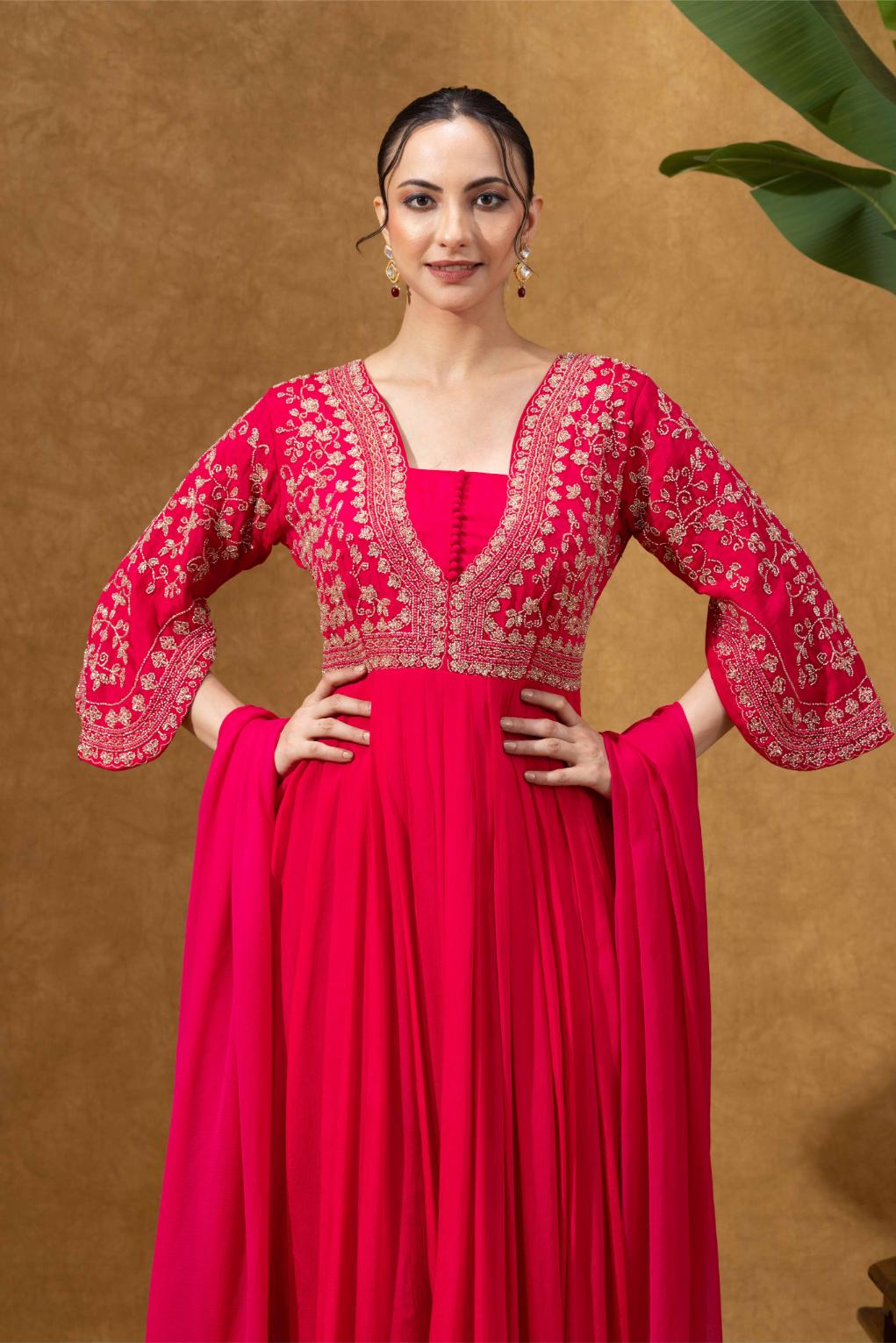 Magenta Pink Embroidered Anarkali Gown