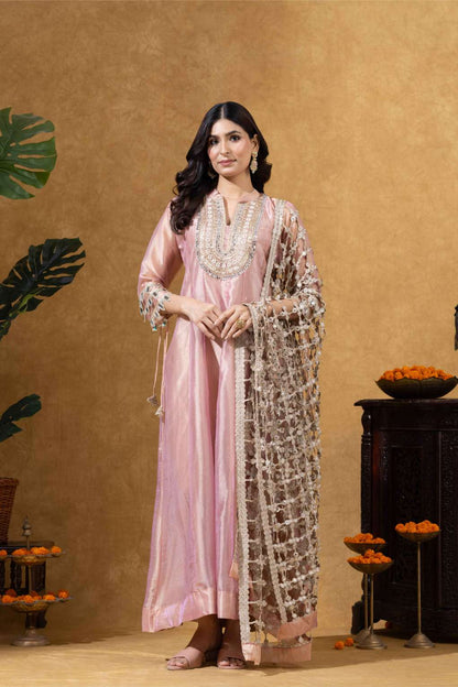 Blush Pink Embroidered Anarkali with Statement Dupatta