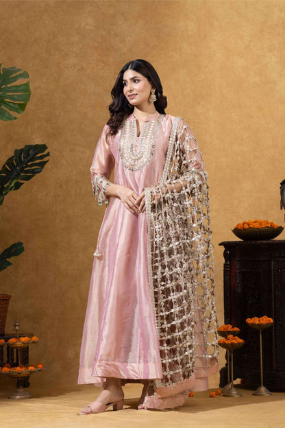 Blush Pink Embroidered Anarkali with Statement Dupatta