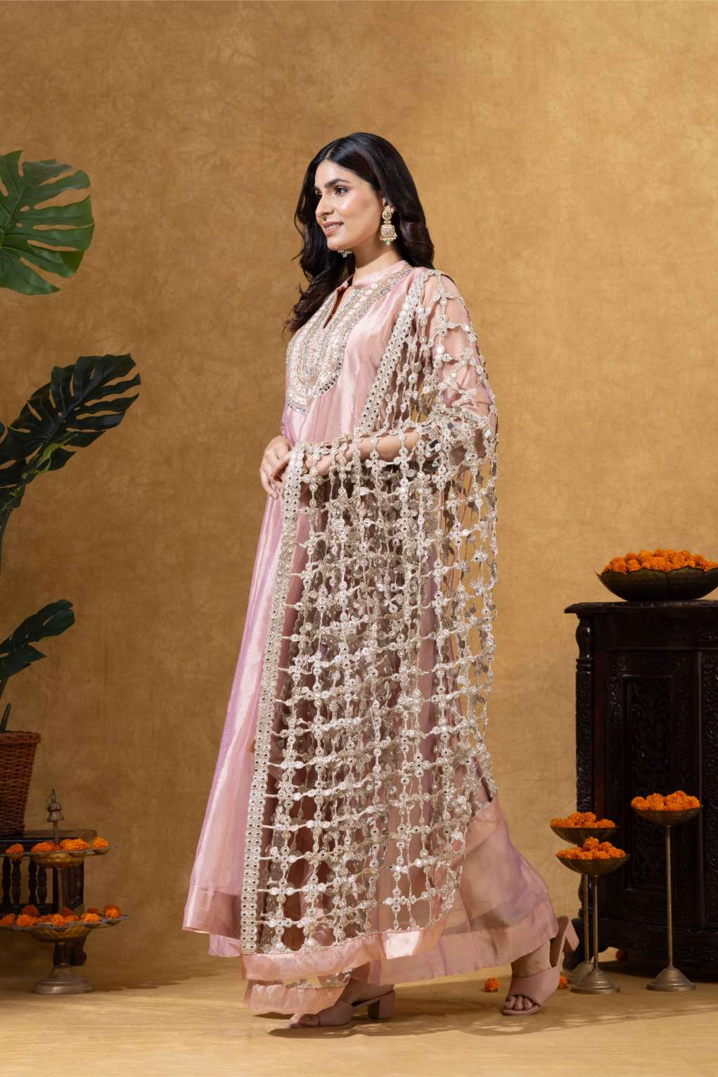 Blush Pink Embroidered Anarkali with Statement Dupatta