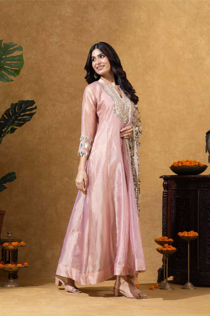 Blush Pink Embroidered Anarkali with Statement Dupatta