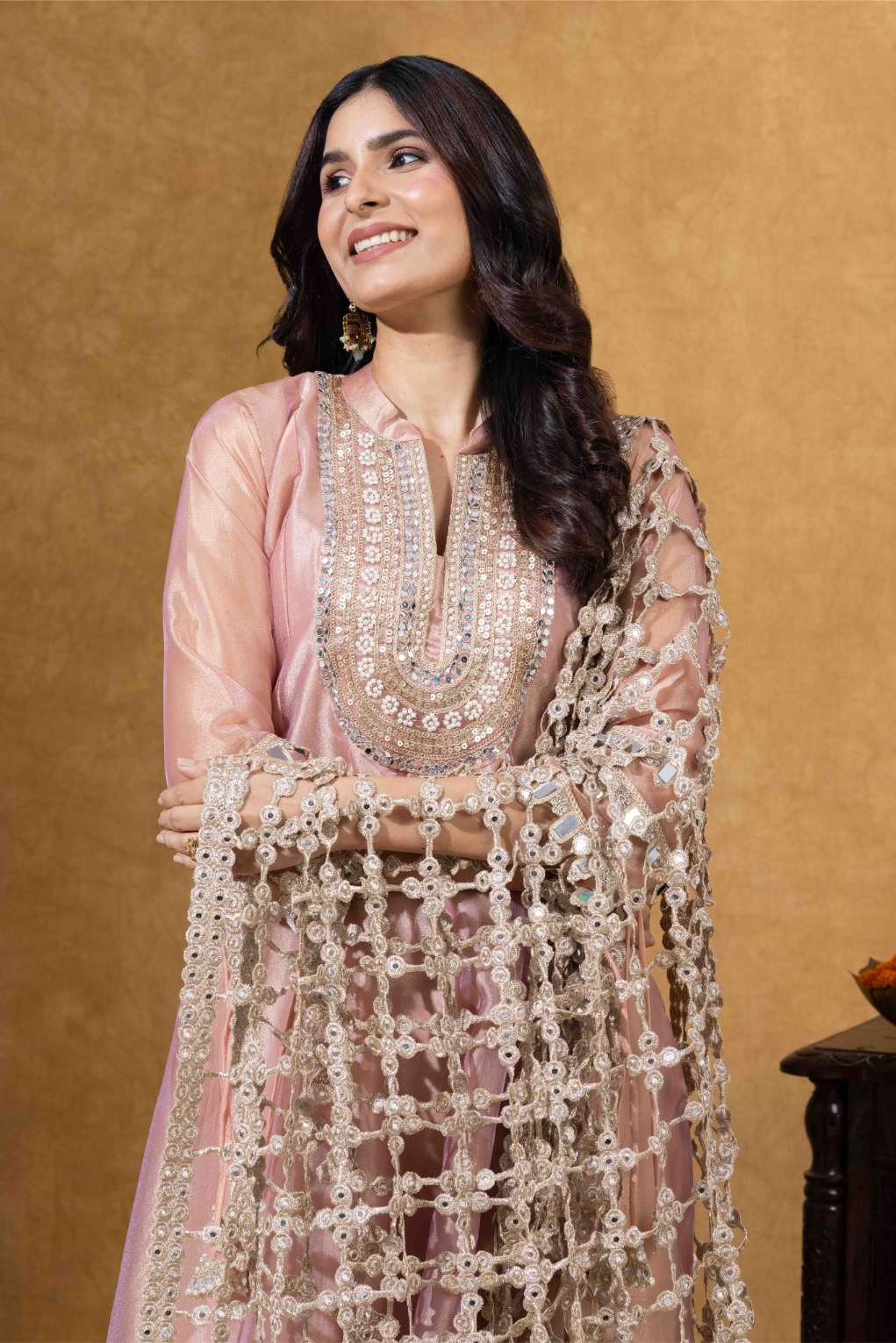 Blush Pink Embroidered Anarkali with Statement Dupatta