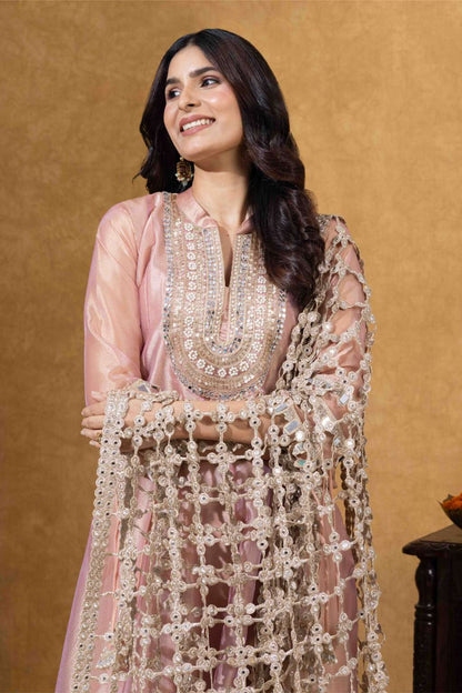 Blush Pink Embroidered Anarkali with Statement Dupatta