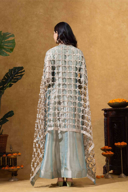 Sage Green Embroidered Anarkali with Statement Dupatta