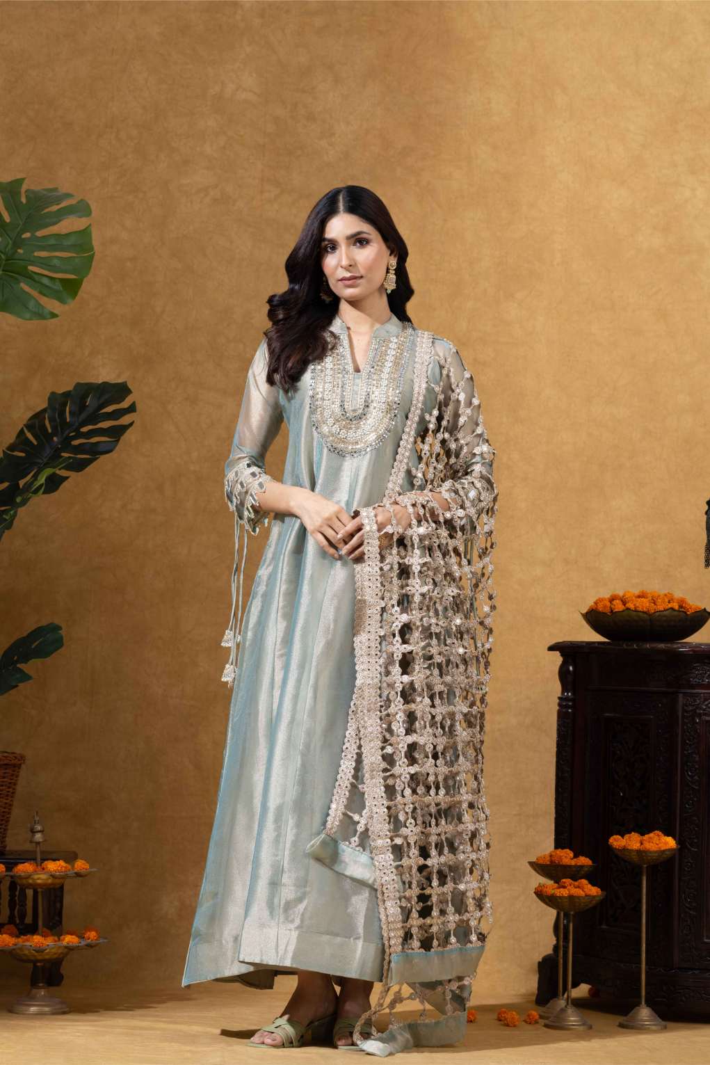 Sage Green Embroidered Anarkali with Statement Dupatta