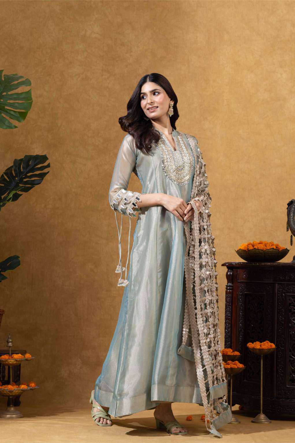 Sage Green Embroidered Anarkali with Statement Dupatta