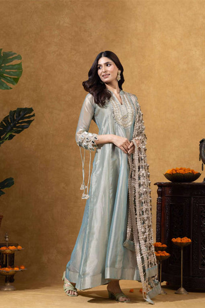Sage Green Embroidered Anarkali with Statement Dupatta
