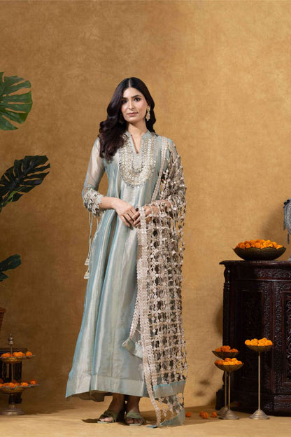 Sage Green Embroidered Anarkali with Statement Dupatta