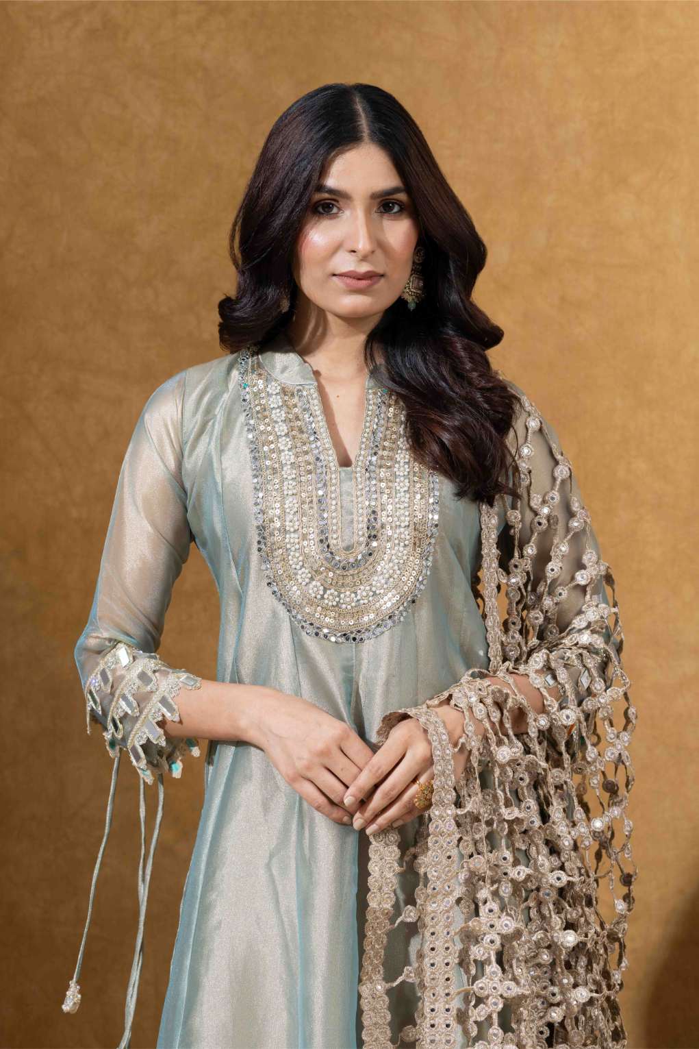 Sage Green Embroidered Anarkali with Statement Dupatta