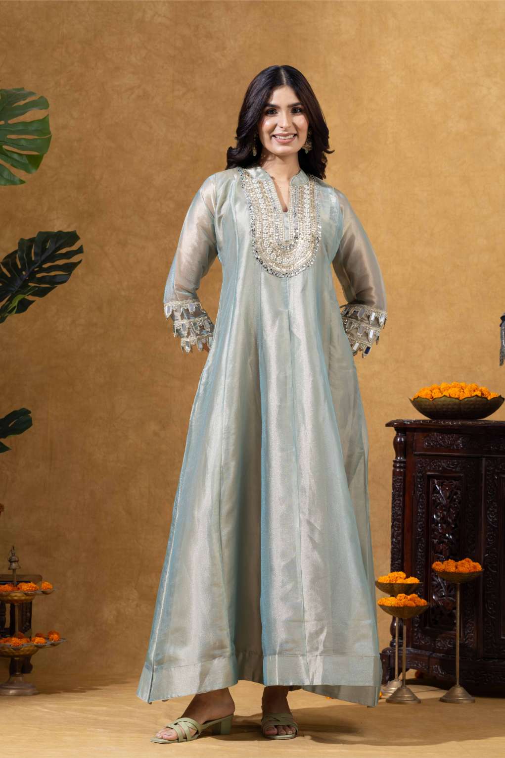 Sage Green Embroidered Anarkali with Statement Dupatta
