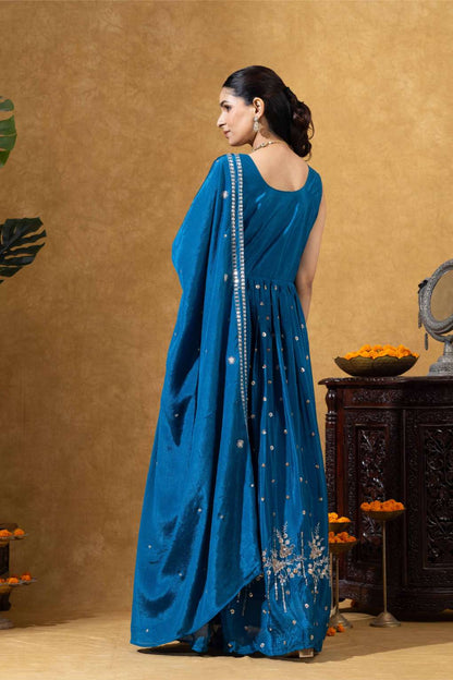 Blue Embellished Anarkali Set