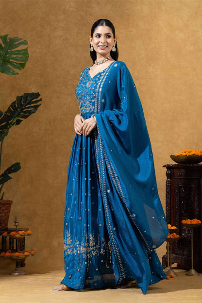 Blue Embellished Anarkali Set