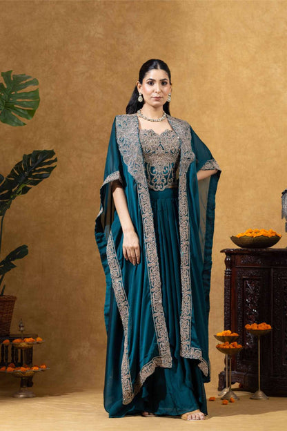 Bottle Green Embellished Skirt Set