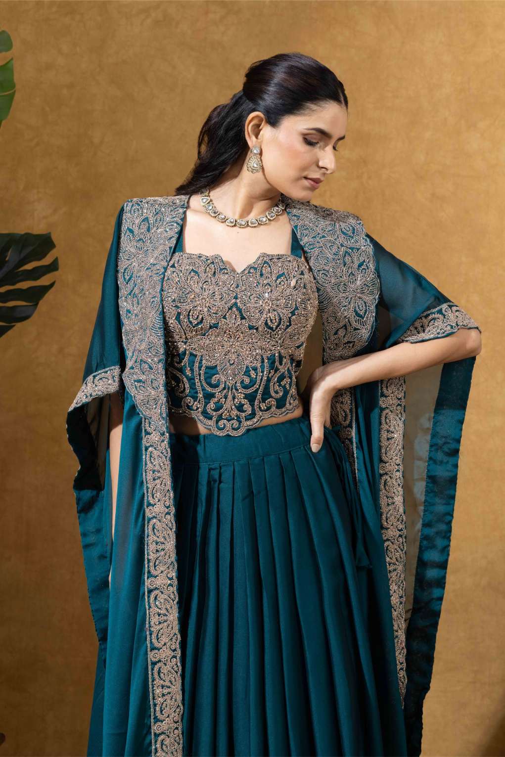Bottle Green Embellished Skirt Set