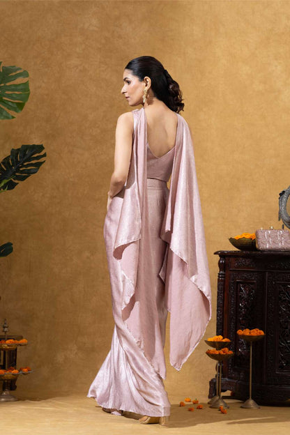 Rose Gold Draped Skirt with Choker Dupatta Set