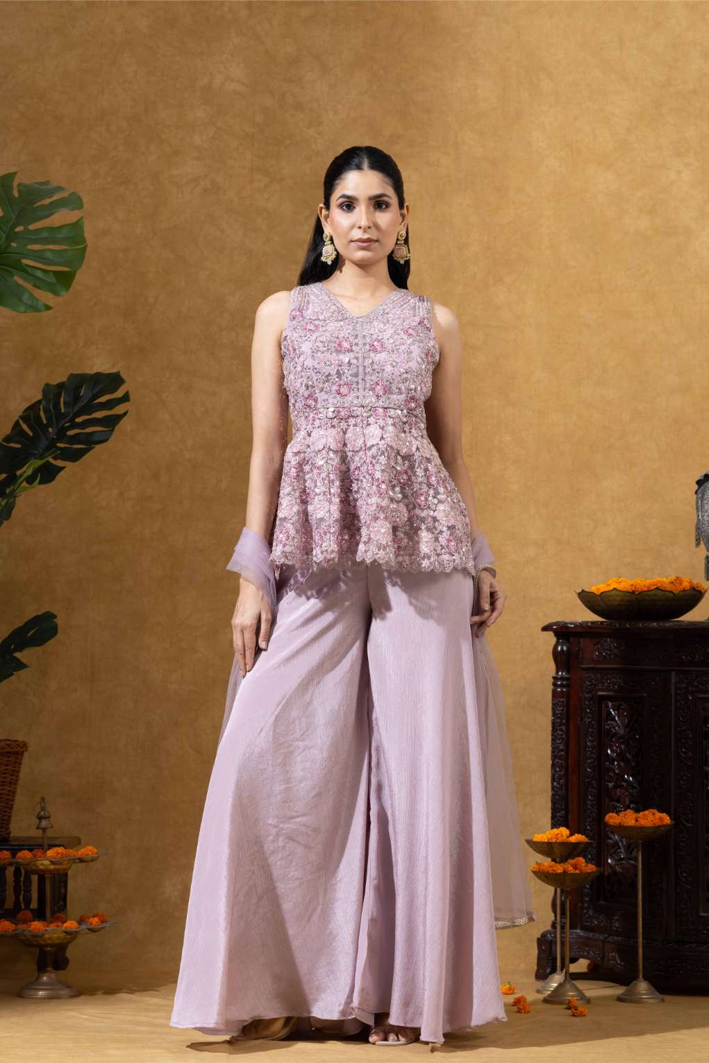 Embellished Indo-Western Sharara Set in Blush Pink