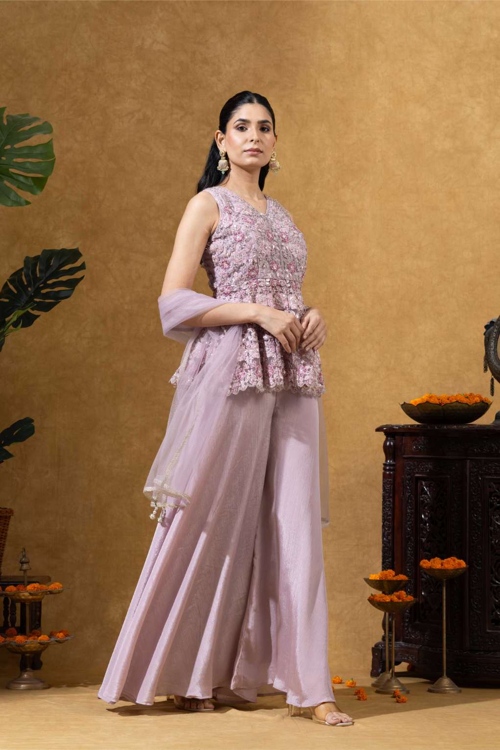 Embellished Indo-Western Sharara Set in Blush Pink