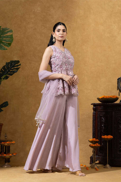 Embellished Indo-Western Sharara Set in Blush Pink