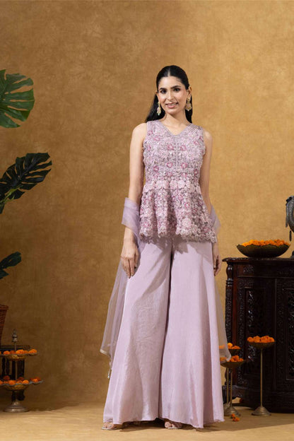 Embellished Indo-Western Sharara Set in Blush Pink