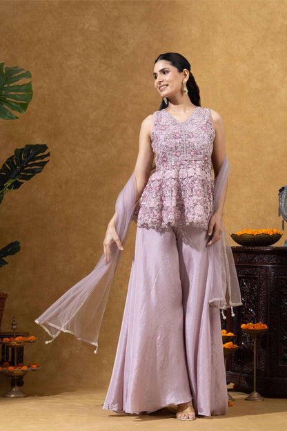 Embellished Indo-Western Sharara Set in Blush Pink