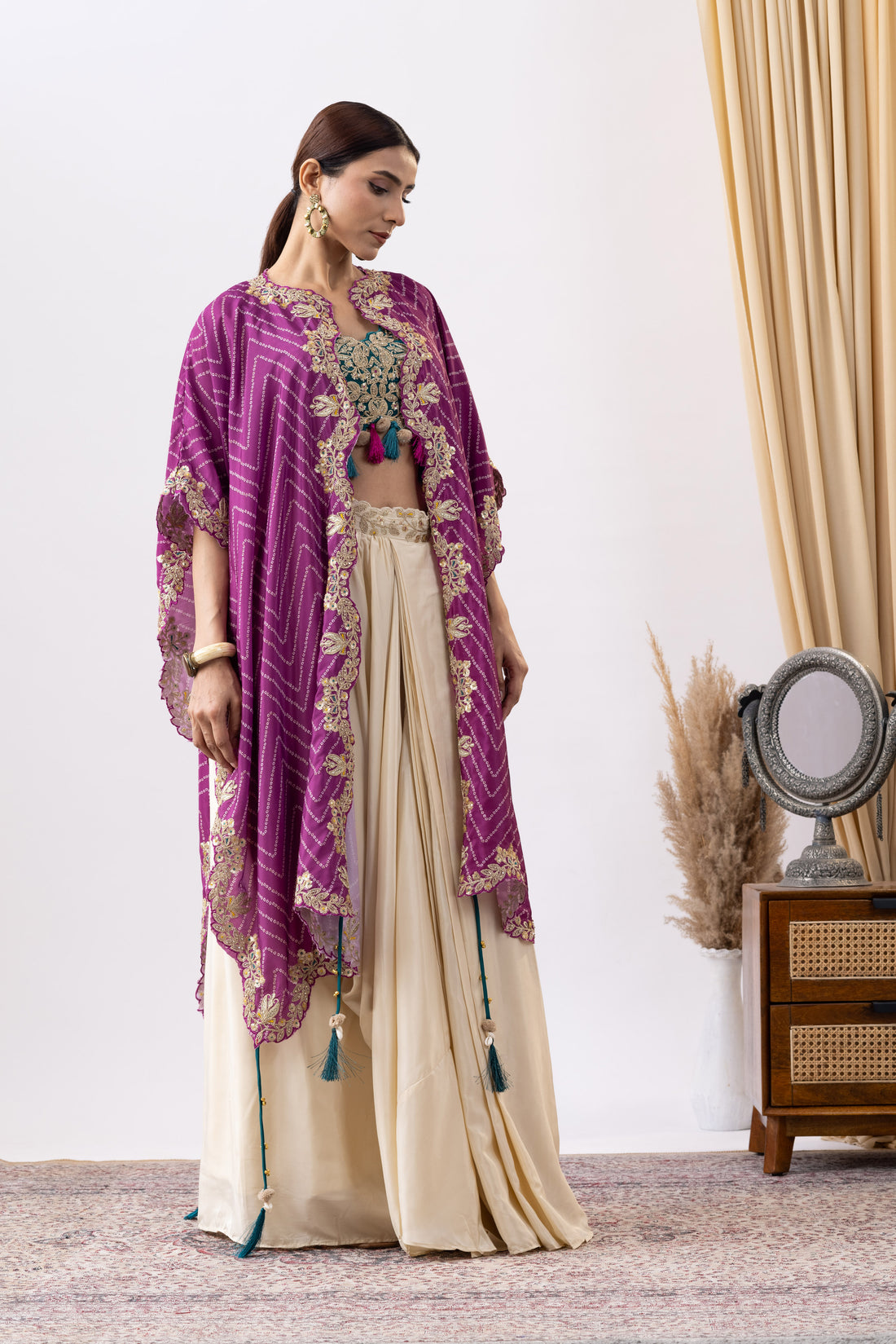 Blend of Ivory &amp; Purple Cowl Skirt Set