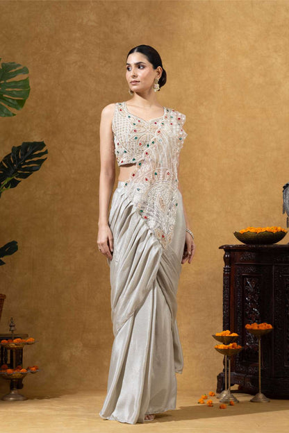Champagne Gold Embellished Saree Set