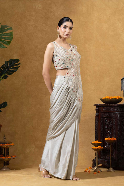 Champagne Gold Embellished Saree Set