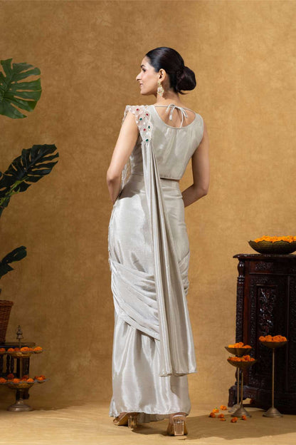 Champagne Gold Embellished Saree Set