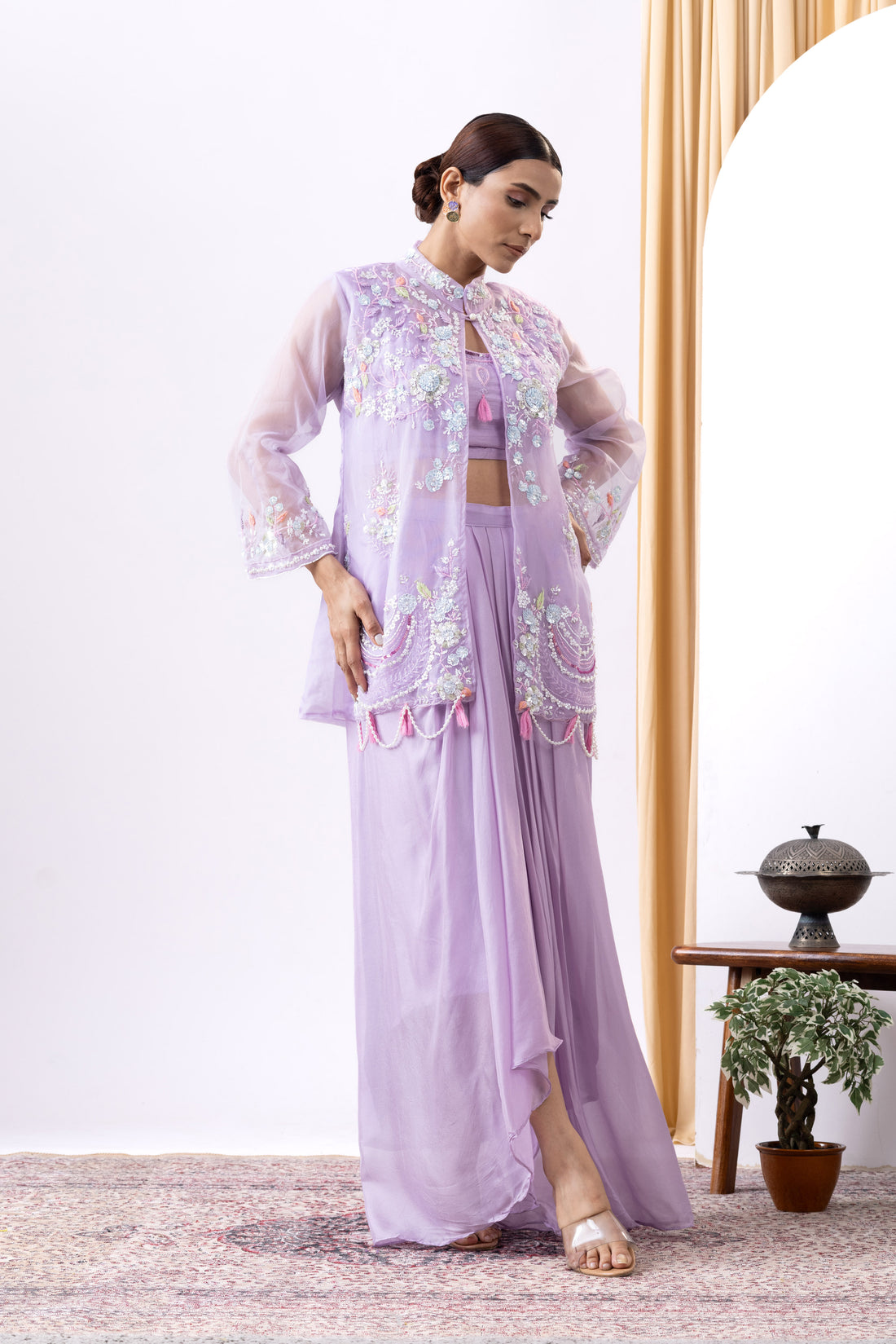 Delicate Lavender Cape and Skirt Coord Set