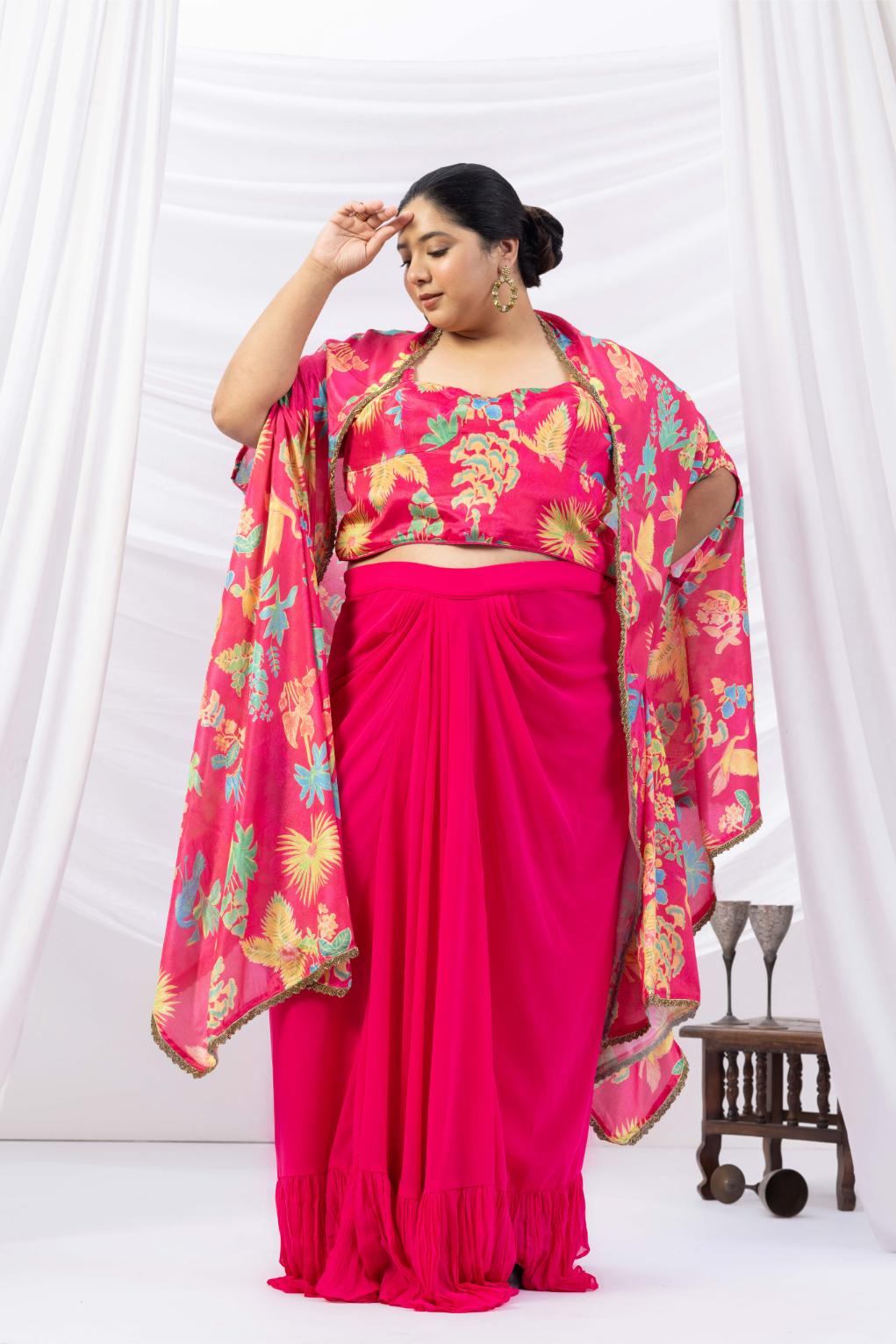 Pink Georgette Cape Set