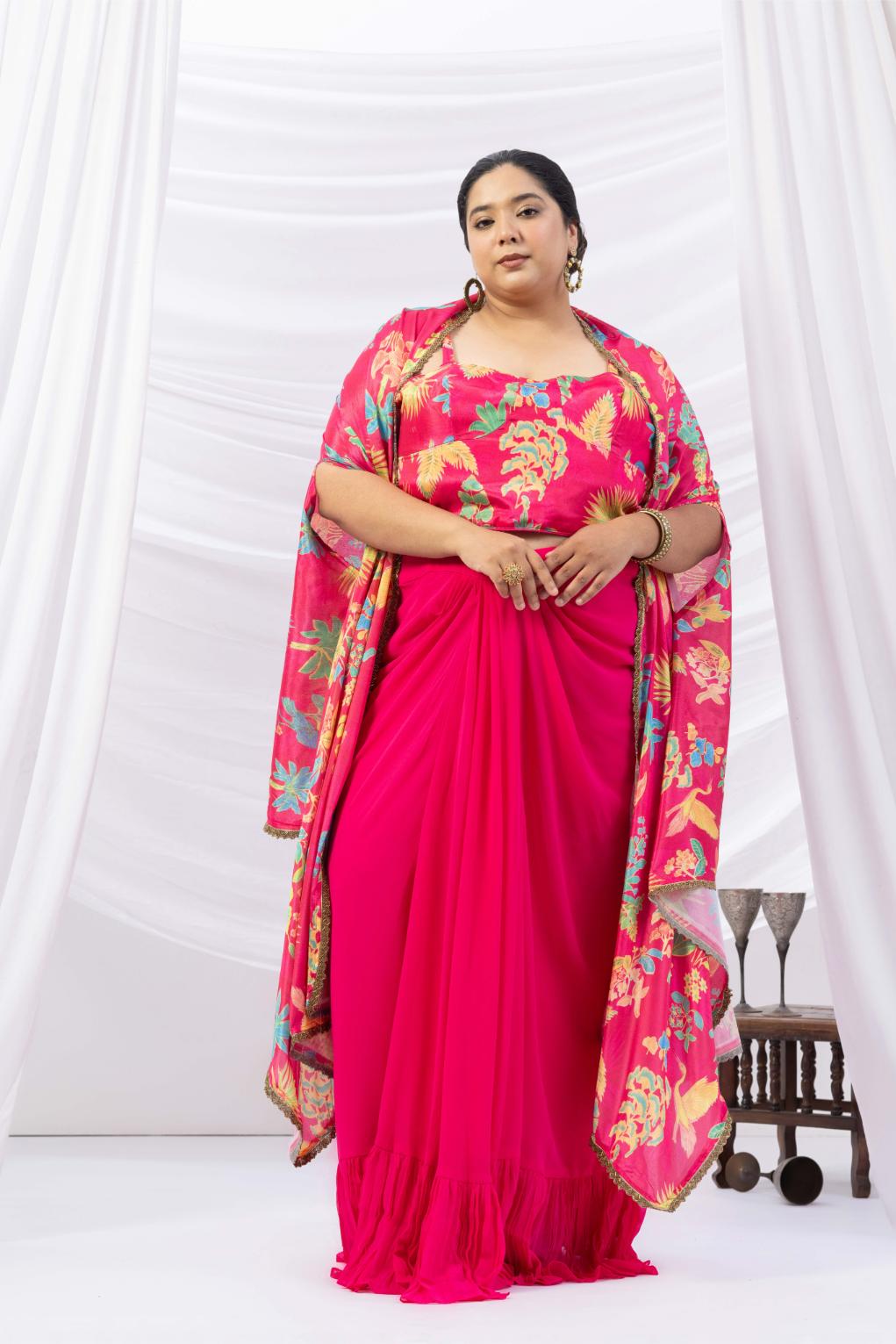 Pink Georgette Cape Set