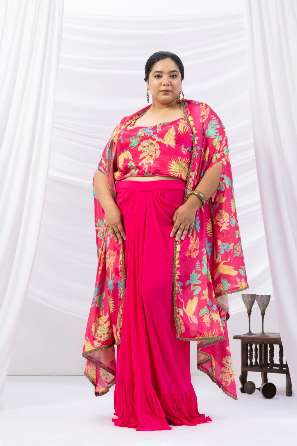 Pink Georgette Cape Set