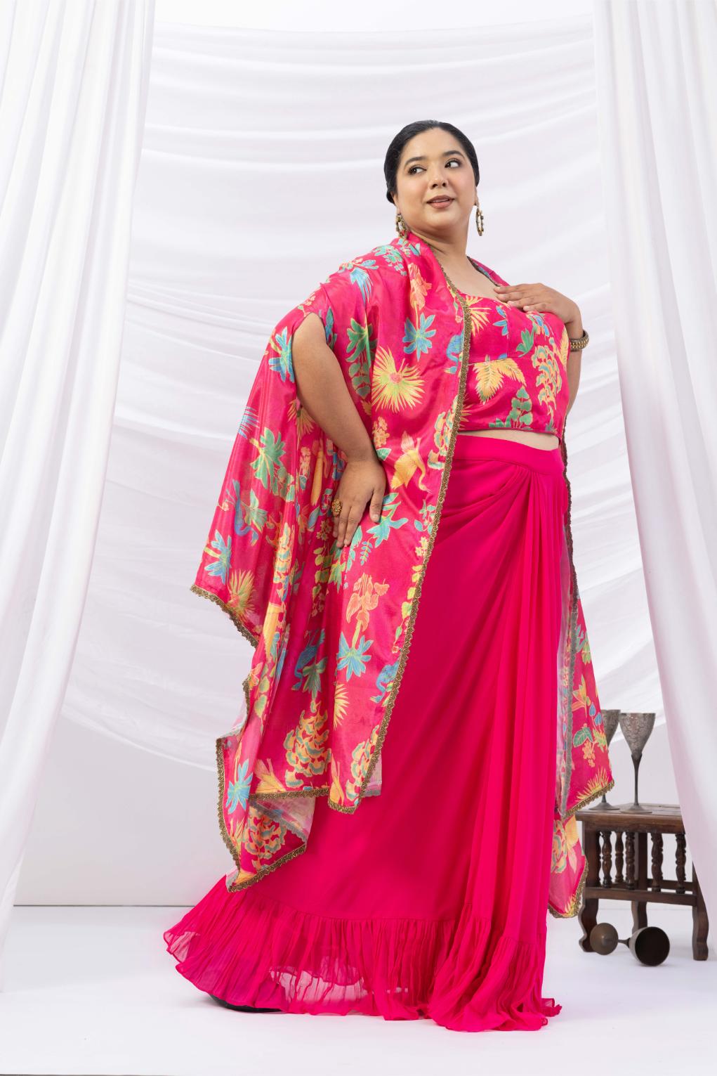 Pink Georgette Cape Set